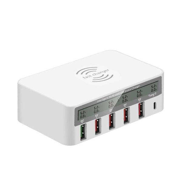 مولتی شارژر 6 پورت مدل WLX-819F (با پورت فست شارژ و تایپ C و وایرلس شارژ)